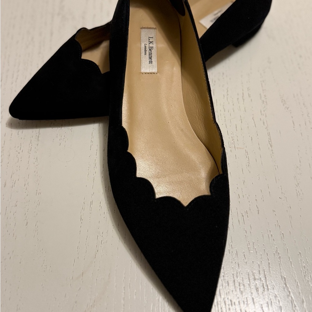 LK Bennett Black Suede Scalloped Edge Flats
